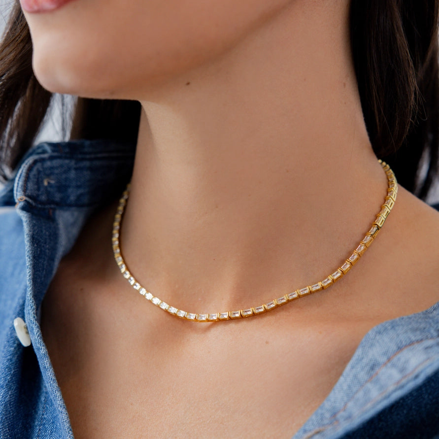 BG - Gold Baguette Tennis Necklace