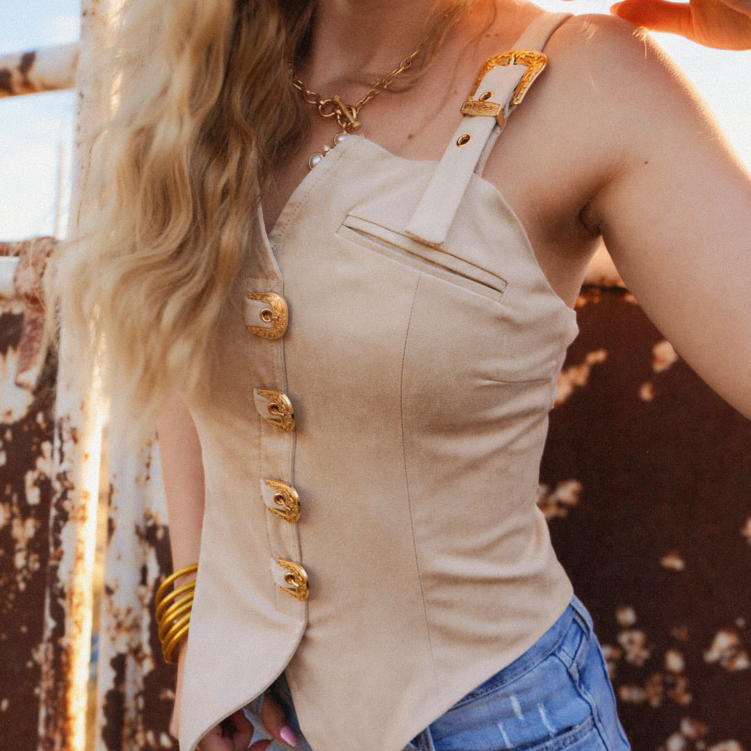 Suede Buckle Strap Top